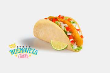 Del Taco NEW Beer Battered Crispy Fish Taco made with Stone Buenaveza Salt & Lime Lager